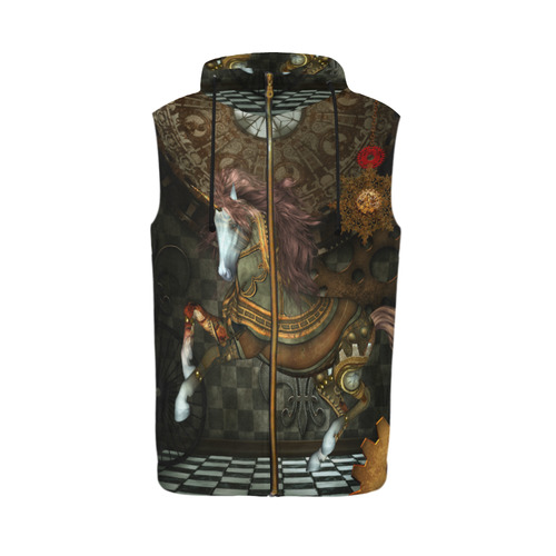 Steampunk, wonderful steampunk horse All Over Print Sleeveless Zip Up Hoodie for Men (Model H16)