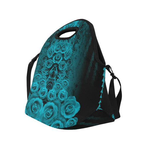 rose 2 turquoise Neoprene Lunch Bag/Large (Model 1669)