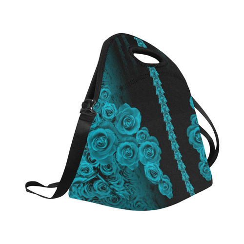 rose 3 turquoise Neoprene Lunch Bag/Large (Model 1669)