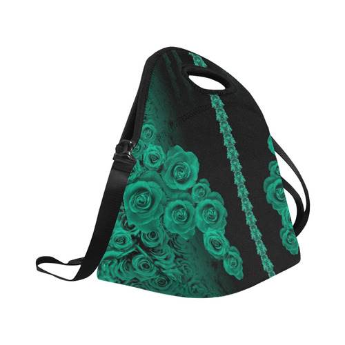 rose 3 teal Neoprene Lunch Bag/Large (Model 1669)