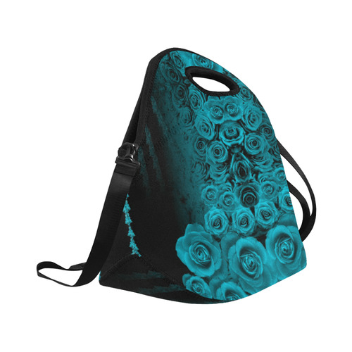 rose 2 turquoise Neoprene Lunch Bag/Large (Model 1669)