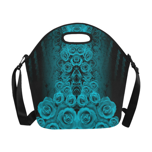 rose 2 turquoise Neoprene Lunch Bag/Large (Model 1669)