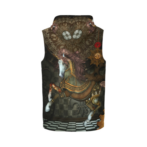 Steampunk, wonderful steampunk horse All Over Print Sleeveless Zip Up Hoodie for Men (Model H16)