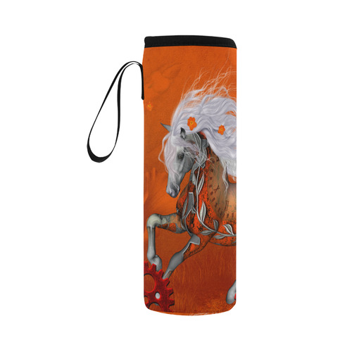 Wonderful steampunk horse, red white Neoprene Water Bottle Pouch/Large