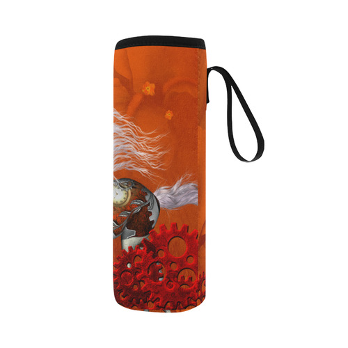 Wonderful steampunk horse, red white Neoprene Water Bottle Pouch/Large