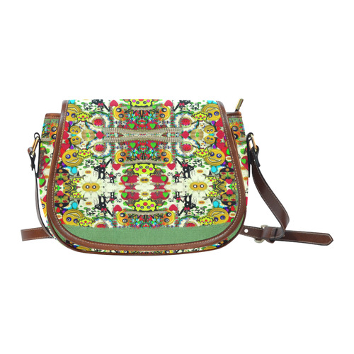 Chicken monkeys smile in the hot floral nature Saddle Bag/Small (Model 1649) Full Customization