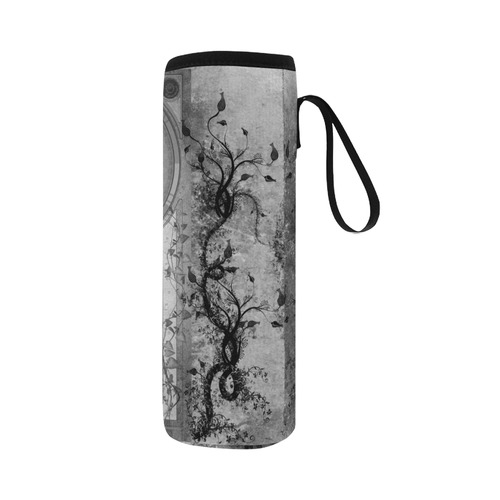 Awesome horse in black and white with flowers Neoprene Water Bottle Pouch/Large