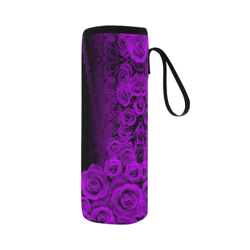 rose 3 purple Neoprene Water Bottle Pouch/Large