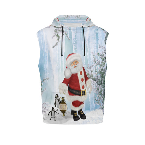 Santa Claus with penguin All Over Print Sleeveless Hoodie for Men (Model H15)