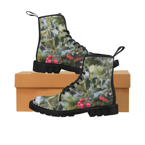 Christmas Holly Red Green Low Poly Geometric Martin Boots for Women (Black) (Model 1203H)
