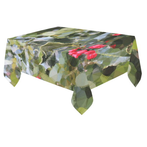 Christmas Holly Red Green Low Poly Geometric Cotton Linen Tablecloth 60"x 84"