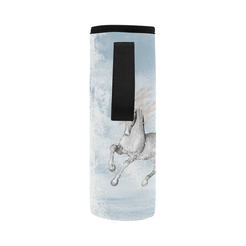 Awesome white wild horses Neoprene Water Bottle Pouch/Large