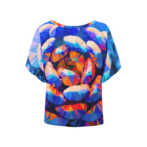 Fleshy Succulent Geometric Low Poly Triangles Women's Batwing-Sleeved Blouse T shirt (Model T44)