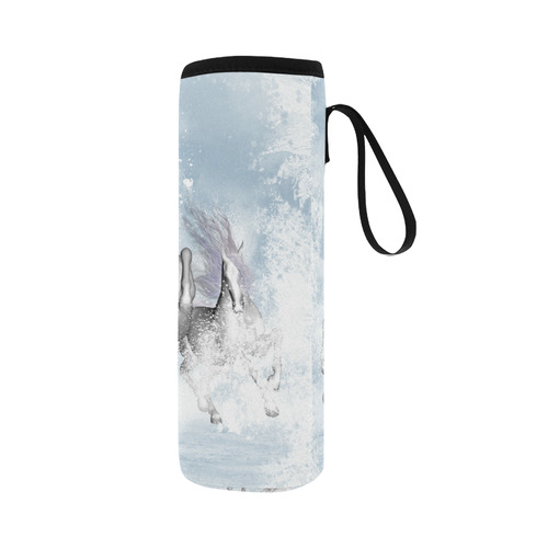 Awesome white wild horses Neoprene Water Bottle Pouch/Large