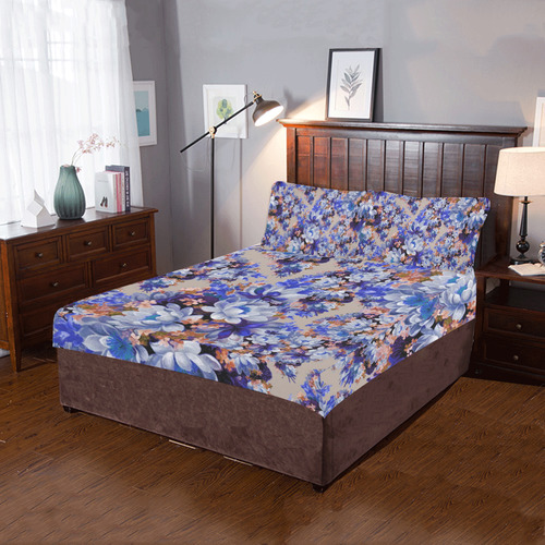 Blue And Tangerine Floral 3-Piece Bedding Set