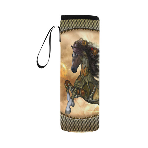 Aweseome steampunk horse, golden Neoprene Water Bottle Pouch/Large