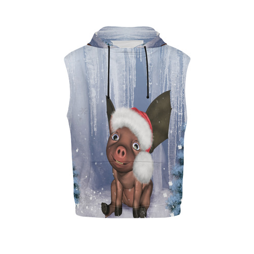 Christmas, cute little piglet with christmas hat All Over Print Sleeveless Hoodie for Men (Model H15)