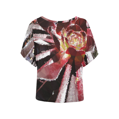 Red Succulent Geometric Low Poly Triangles Women's Batwing-Sleeved Blouse T shirt (Model T44)
