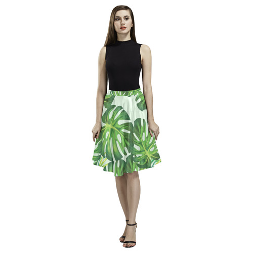 Tropical White Melete Pleated Midi Skirt (Model D15)