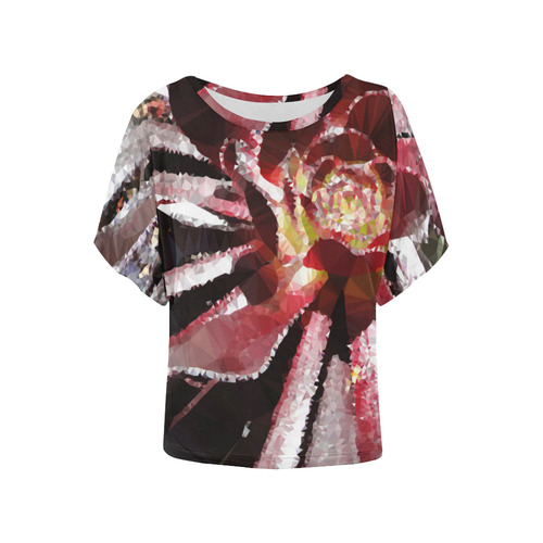Red Succulent Geometric Low Poly Triangles Women's Batwing-Sleeved Blouse T shirt (Model T44)