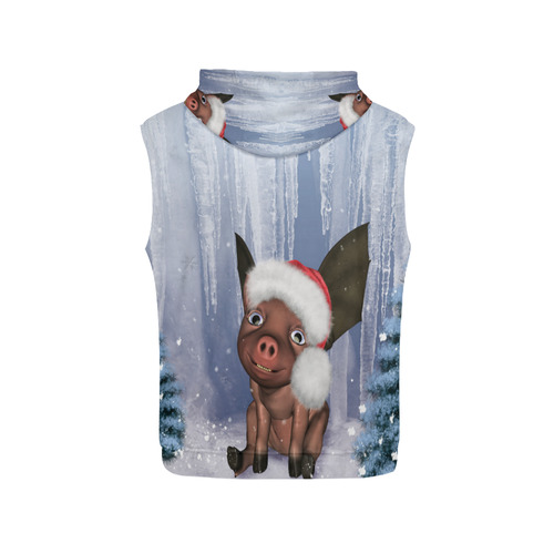 Christmas, cute little piglet with christmas hat All Over Print Sleeveless Hoodie for Men (Model H15)