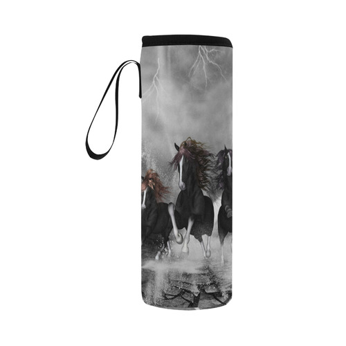 Awesome running black horses Neoprene Water Bottle Pouch/Large