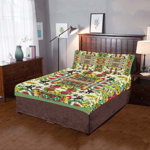 Chicken monkeys smile in the hot floral nature 3-Piece Bedding Set