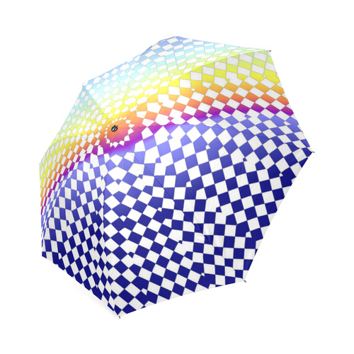 Umbrella Multi-colored Rainbow White Check Pattern by Tell3People Foldable Umbrella (Model U01)