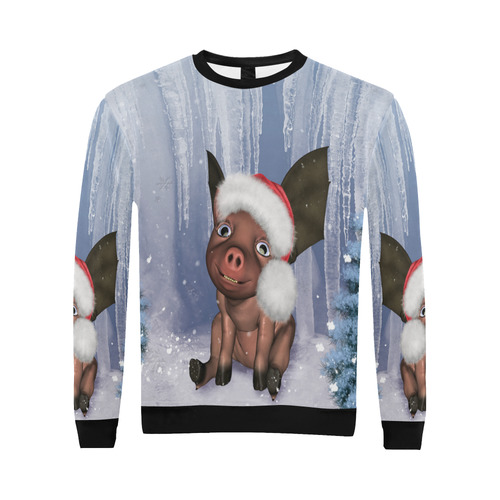 Christmas, cute little piglet with christmas hat All Over Print Crewneck Sweatshirt for Men (Model H18)