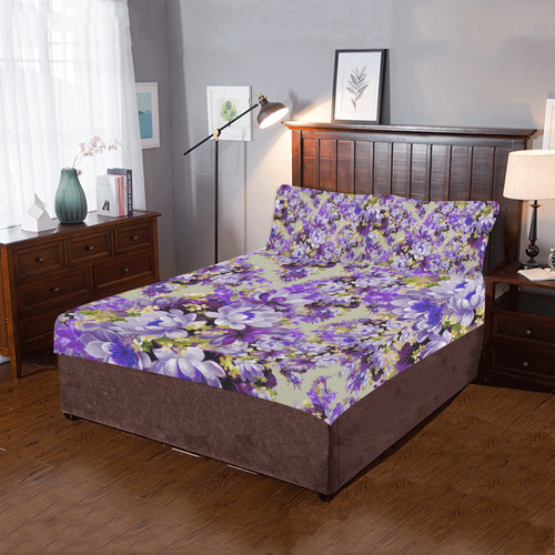 Purple And Gold Floral 3-Piece Bedding Set