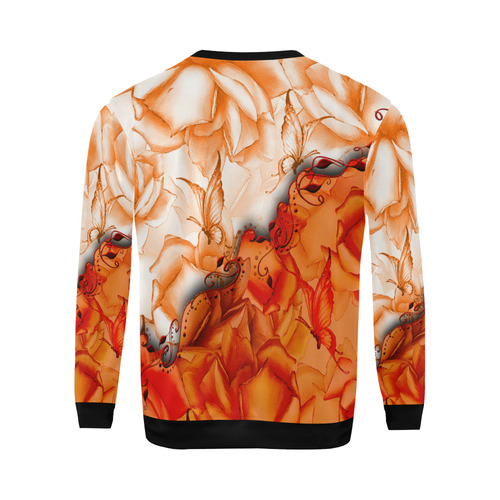 Sorf red flowers with butterflies All Over Print Crewneck Sweatshirt for Men/Large (Model H18)
