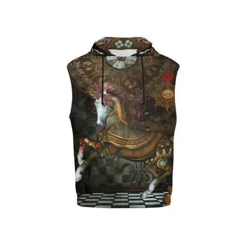 Steampunk, wonderful steampunk horse All Over Print Sleeveless Hoodie for Kid (Model H15)