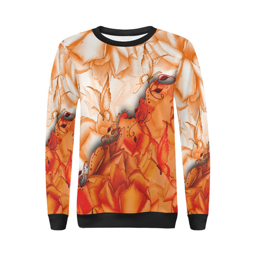 Sorf red flowers with butterflies All Over Print Crewneck Sweatshirt for Women (Model H18)