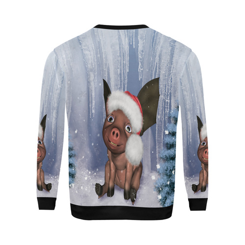 Christmas, cute little piglet with christmas hat All Over Print Crewneck Sweatshirt for Men (Model H18)