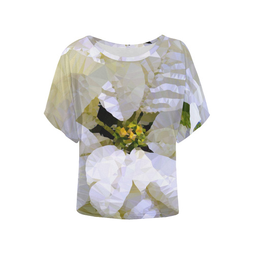 Christmas Poinsettia Low Poly Geometric Triangles Women's Batwing-Sleeved Blouse T shirt (Model T44)