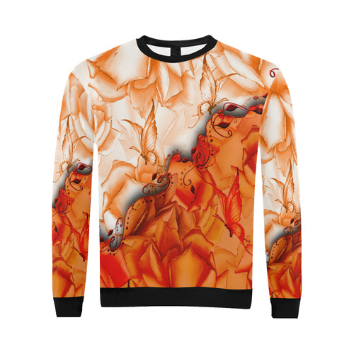 Sorf red flowers with butterflies All Over Print Crewneck Sweatshirt for Men/Large (Model H18)