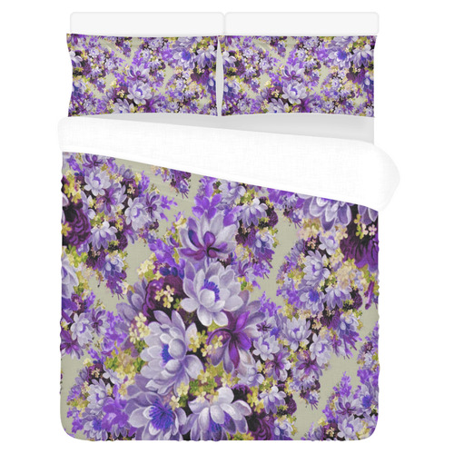 Purple And Gold Floral 3-Piece Bedding Set