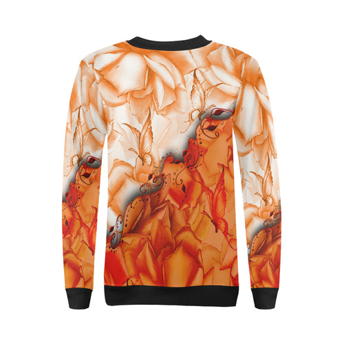 Sorf red flowers with butterflies All Over Print Crewneck Sweatshirt for Women (Model H18)