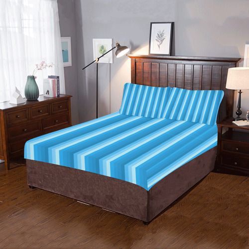 Stripes Of Blues 3-Piece Bedding Set