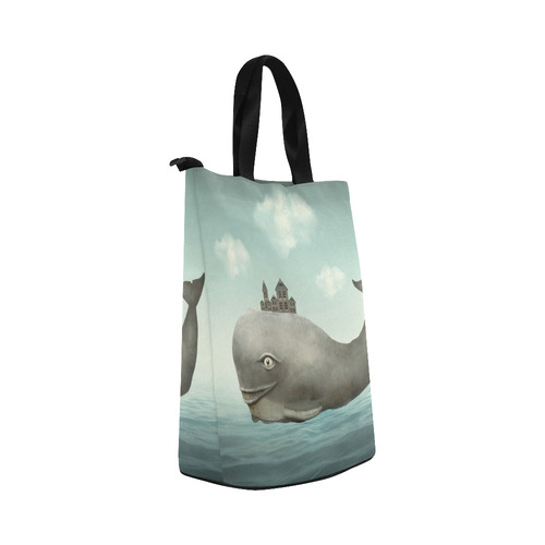 a whale in the ocean with some houses in his back Nylon Lunch Tote Bag (Model 1670)