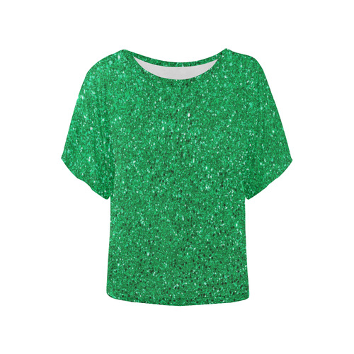 Green Glitter Women's Batwing-Sleeved Blouse T shirt (Model T44)