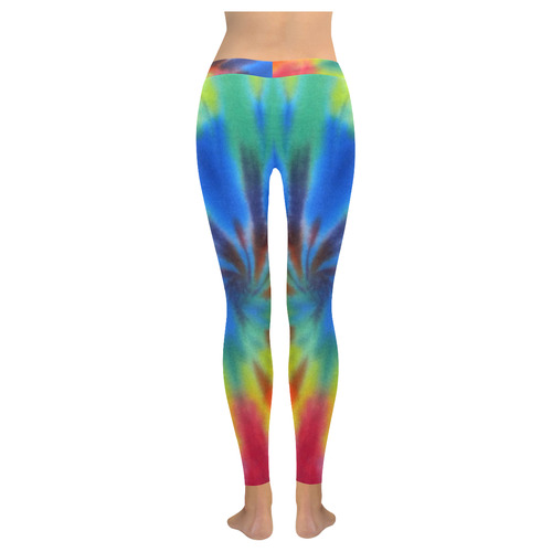 Leggings Multi-colored Tie Dye Rainbow by Tell3People Women's Low Rise Leggings (Invisible Stitch) (Model L05)