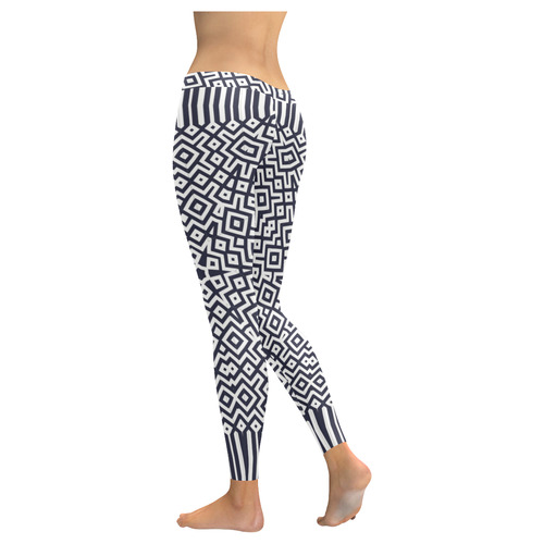 Leggings Black White Diamonds Pattern by Tell3People Women's Low Rise Leggings (Invisible Stitch) (Model L05)