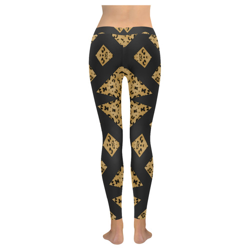 Leggings Black Diamonds Leopard Print by Tell3People Women's Low Rise Leggings (Invisible Stitch) (Model L05)