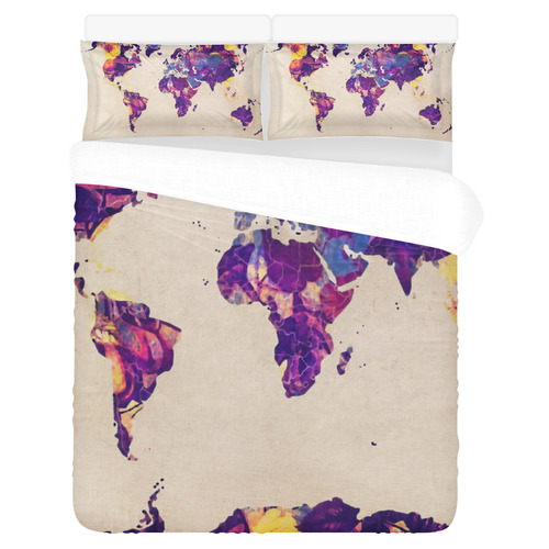 world map 3-Piece Bedding Set