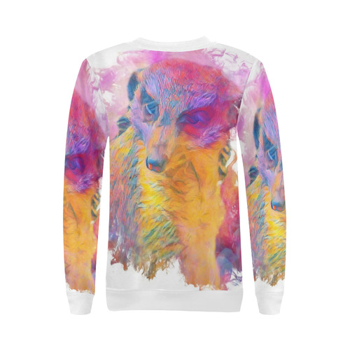 Painterly Animal - Meerkat by JamColors All Over Print Crewneck Sweatshirt for Women (Model H18)