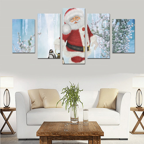 Santa Claus with penguin Canvas Print Sets D (No Frame)