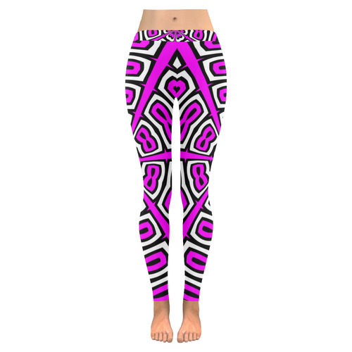 Leggings Hot Pink Black White Circles Pattern by Tell3People Women's Low Rise Leggings (Invisible Stitch) (Model L05)