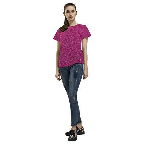 Hot Pink Glitter All Over Print T-Shirt for Women (USA Size) (Model T40)