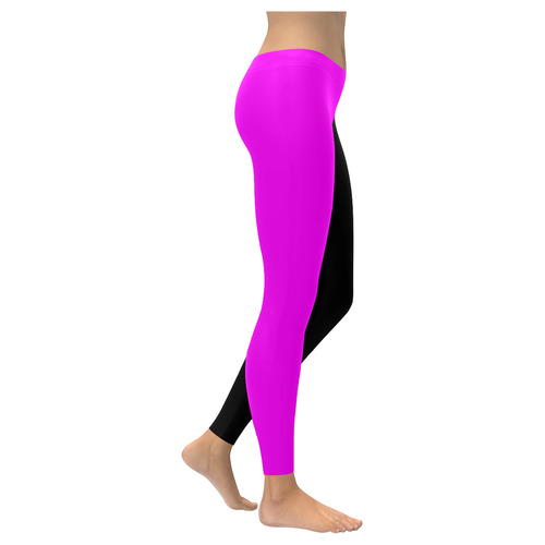 Leggings Hot Pink Black by Tell3People Women's Low Rise Leggings (Invisible Stitch) (Model L05)